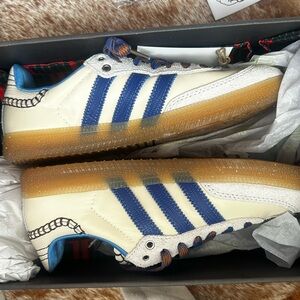 Wales Bonner Adidas Samba Cream and Blue Striped Sneakers